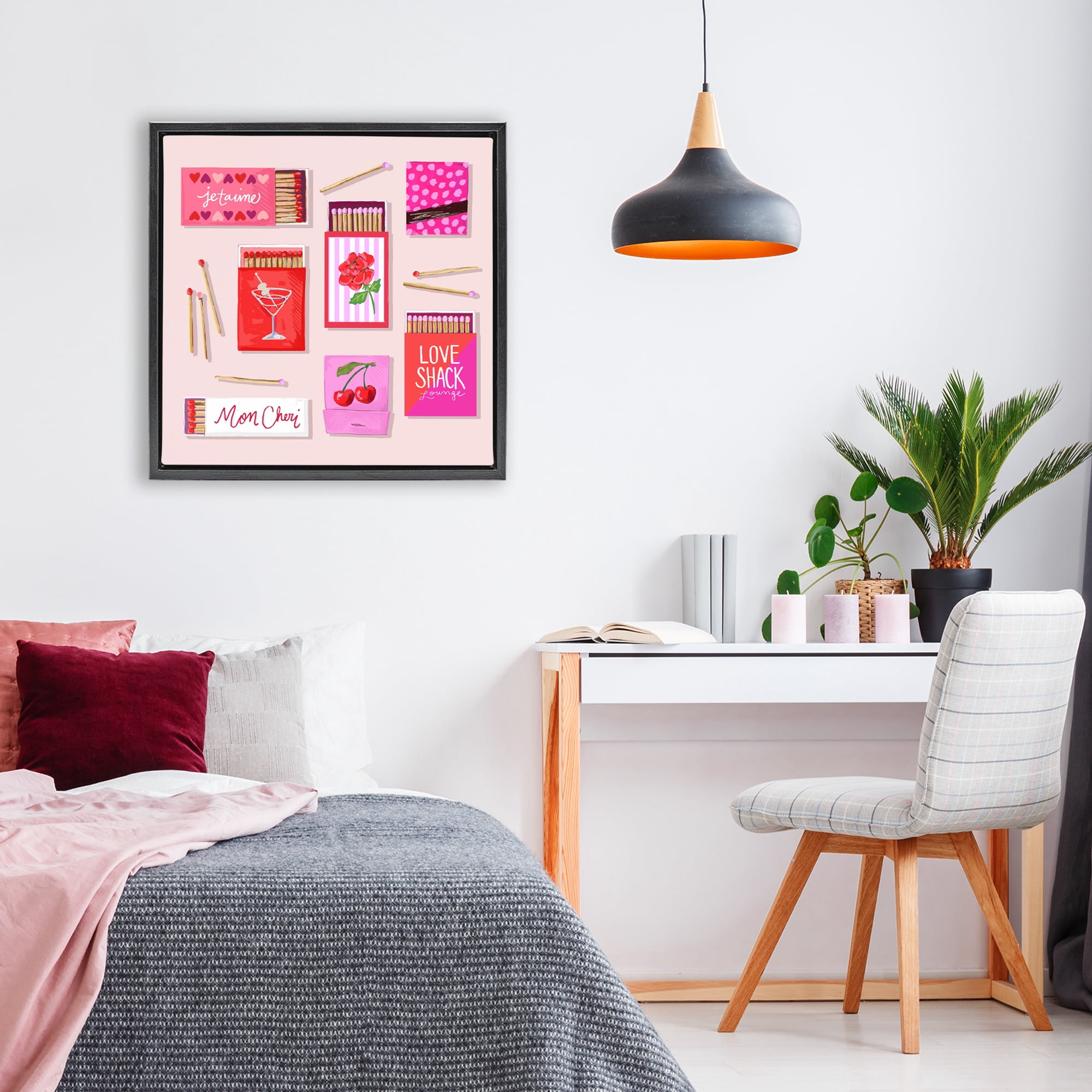 Stupell Industries Je T'aime Romantic Matchbox Set Black Framed Floater Canvas Wall Art, design by Rachael Reese