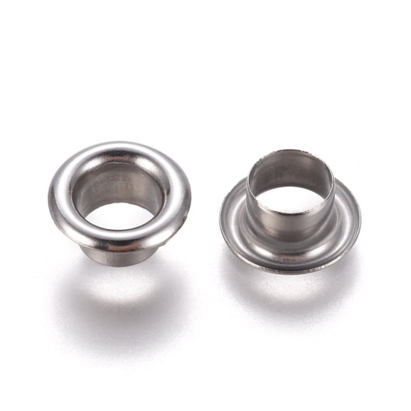 50 pc Tarnish Resistant European style 201 Stainless Steel Eyelet Core Grommet for Large Hole Beads Flat Round Stainless Steel color 9x4.5mm Hole: 5mm