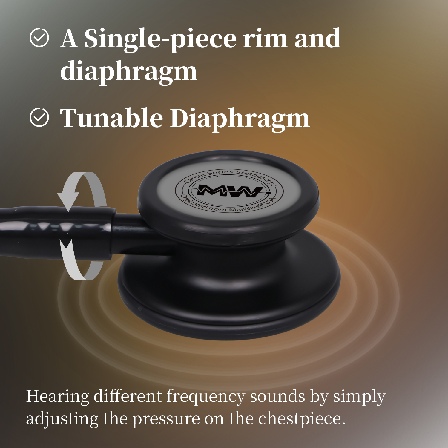 MaiWieel Classic Monitoring Stethoscope Professional Dual Head All Black Stethoscopes For Nurse,Doctor,Vet,Home Medical,EMT