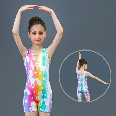 

Promotion!Gymnastics Leotards for Girls Sparkly One-Piece Pro Kids Unitard Biketards with Shorts