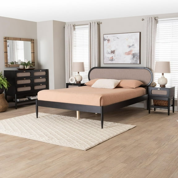 Baxton Studio Shirin Mid-Century Bedroom Set, Queen, Beige