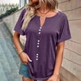 thumbnail image 2 of B91xZ Mignon Womens Tops Manches Courtes T-Shirt à Col en V, Violet XL, 2 of 5