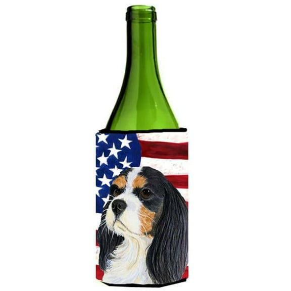 Usa American Flag With Cavalier Spaniel Wine bottle sleeve Hugger - 24 Oz.
