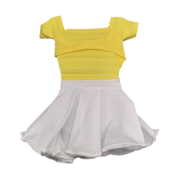 Figura femenina a escala 1/6, traje de falda plisada, disfraz elegante de moda. blanco amarillo