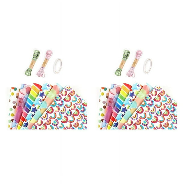 2X Papel para Envolver Cumpleaños con ArcoíRis, Regalo para Niños Cumpleaños Reciclable Mujeres Niñas Niños, para Todas Las Ocasiones de Decoración de Papel de Regalo