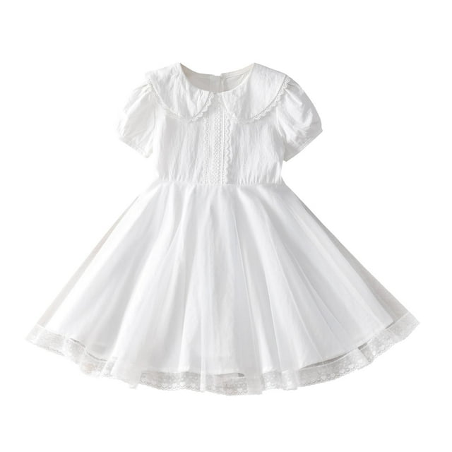 zbxnLI Robe Blanche pour Filles à Manches Courtes en Maille Robe de Princesse pour Fête d'Anniversaire Robes de Mariage pour Tout-Petites Filles
