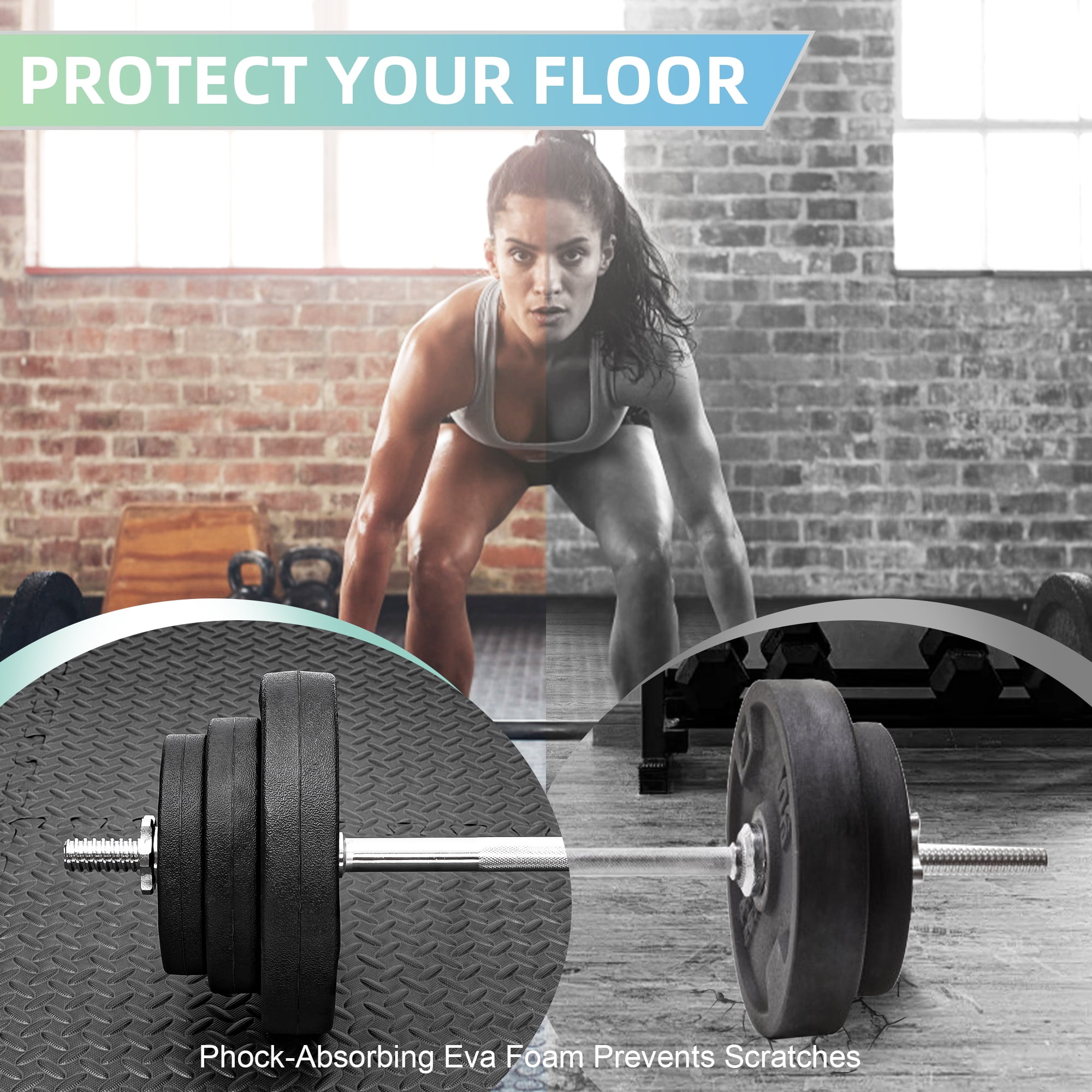 FIXTECH Puzzle Exercise Mat, EVA Interlocking Foam Floor Tiles For Home Gym, Mat For Home Workout Equipment, Floor Padding For Kids，Black, 24 In X 24 In X ½ In, 24 Sq Ft - 6 Tiles