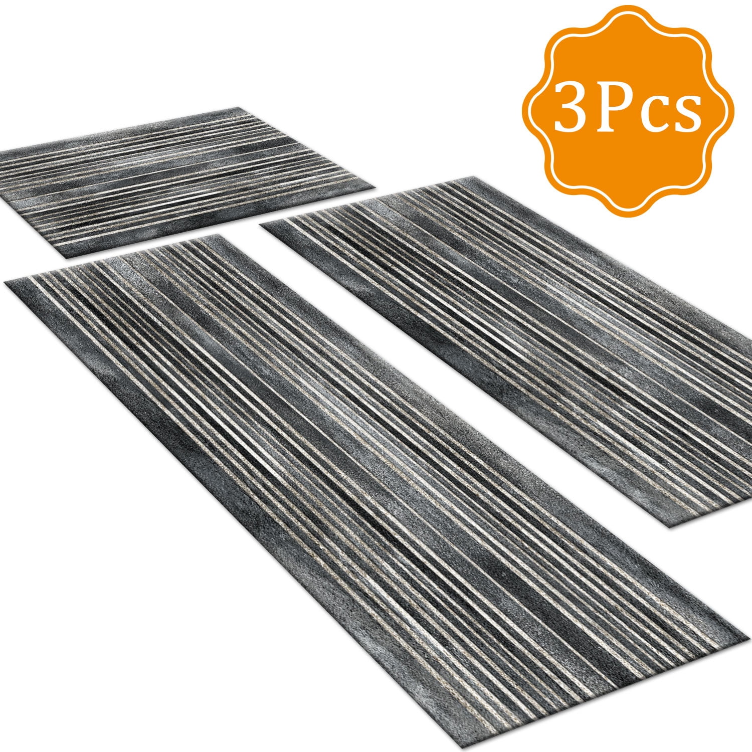 3 Piece Kitchen Rug Set, Non-Slip And Washable, Abstract Pattern Kitchen Hallway Rug, Soft And Comfortable, Suitable For Sinks, Floors, Entrances, Hallways and Bathrooms