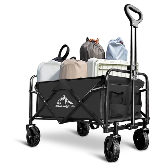 FREESKY Collapsible Wagon Cart with Quiet Wheels Lightweight Foldable Cart for Camping, Shopping, Ourdoor Use, Black