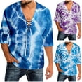 thumbnail image 5 of Icvfdpl Mens Tee Shirt Spring And Summer Casual Tie Dye Print T Shirts Lacing V Neck 3/4 Sleeve Tops Resistant Pilling Free Man Tshirt, 5 of 5