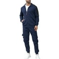thumbnail image 2 of Yusimy Men's Solid Color 2-Piece Athletic Tracksuit Button-Down Collar Long Sleeve Zipper Pocket Sports Pants Casual, 2 of 8
