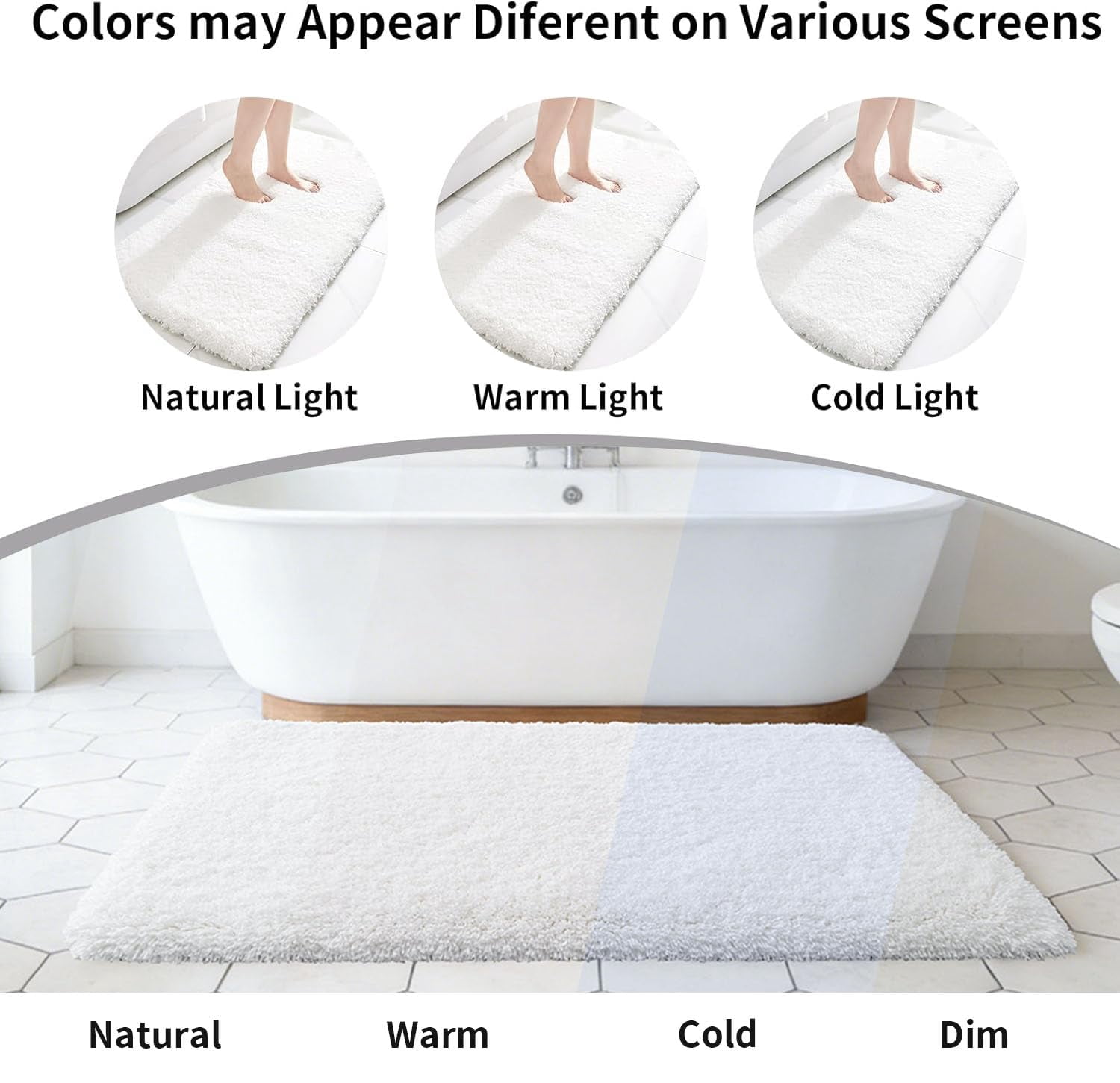 White Bathroom Rug 24x36 - Non-slip Plush Thick Bath Mat  Highly Absorbent & Ultra Soft Fluffy Floor Machine Washable For Shower And Tub