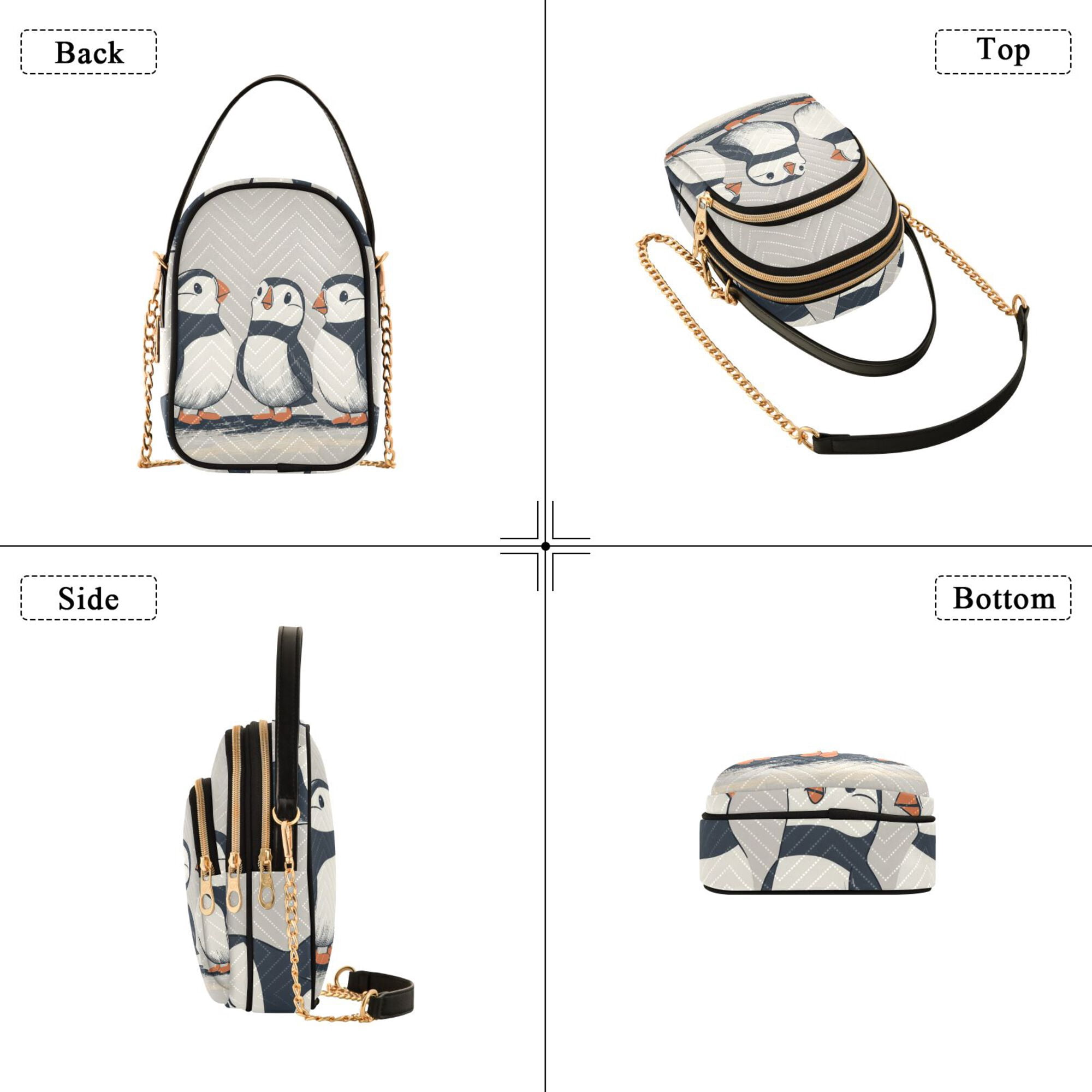 FORMRS Crossbody Bag for Women Quilted Travel Shoulder Cell Phone Purse with Chain Strap Handbag, Cute Puffin