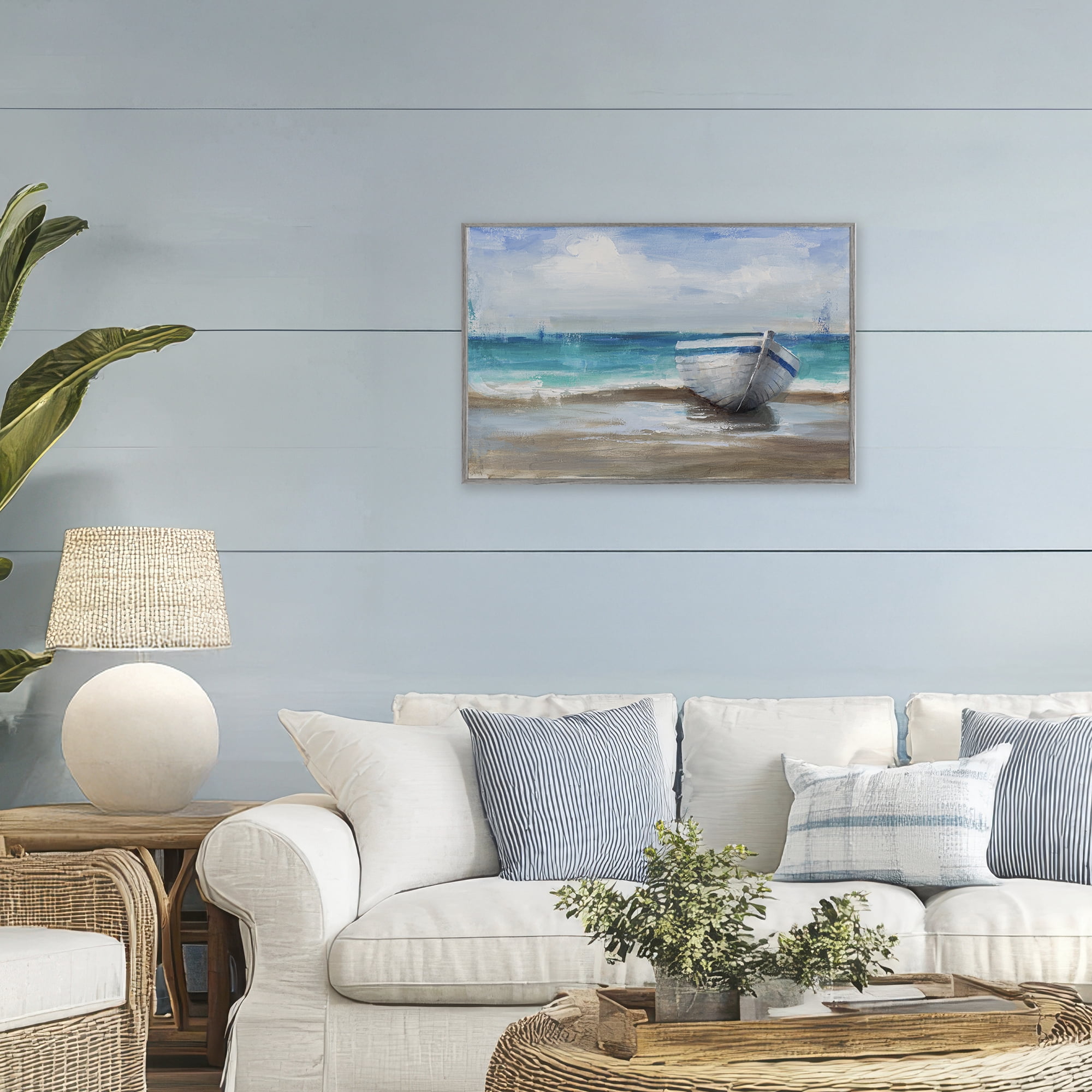 Stupell Industries Painterly Boat On The Shore Gray Framed Giclee Art, design by Cloverfield & Co.