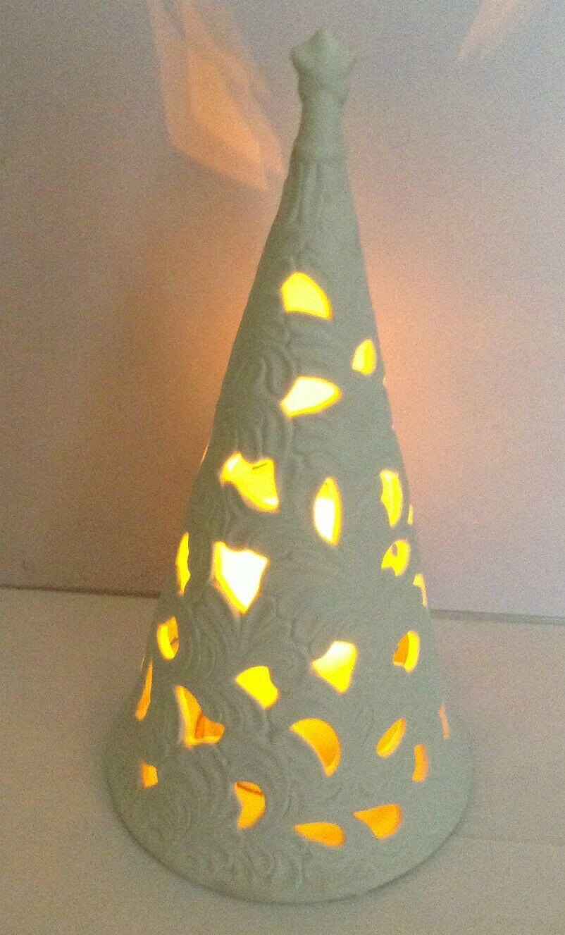 QVC 15" Porcelain Christmas Tree Luminary with Flameless LED Candle and Timer