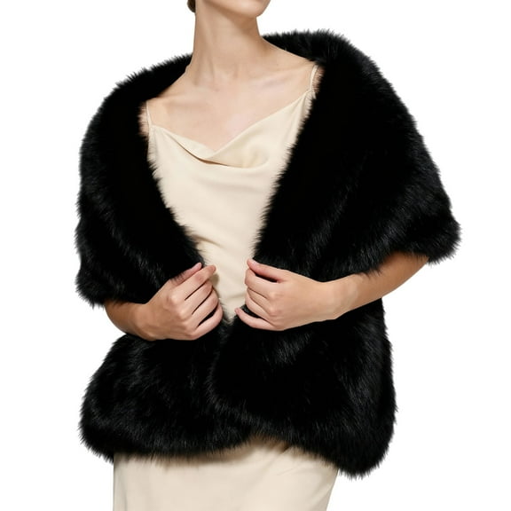 IDALL Women's Faux Fur Collar Scarf Wrap Winter Neck Warmer Collar Ladies Scarf Black One Size