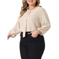 thumbnail image 4 of GRACE & GRANDEUR Women's Plus Size Round Neck Tie Front Ruffle Chiffon Work Blouses 2X Apricot, 4 of 6