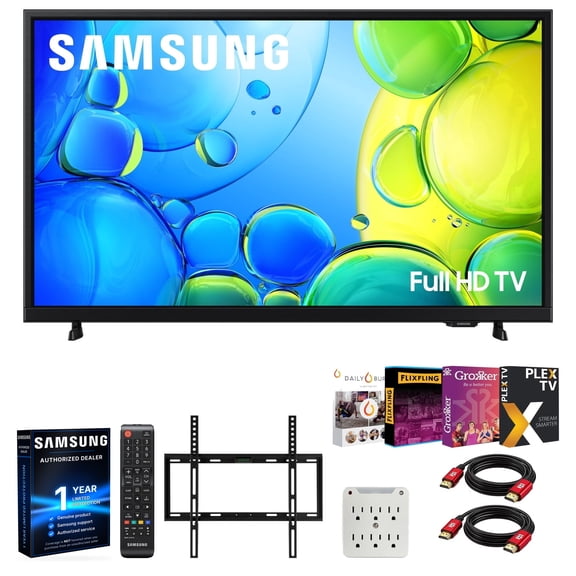 Samsung 32 inch 1080P Full HD F6000F Smart TV 2025 Bundle w/ Premiere Movie Streaming 19-45 Inch TV Wall Mount 6-Outlet Surge Adapter 2X HDMI Cable & Complete Home Theater Beginner's Guidebook