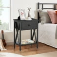 thumbnail image 2 of VECELO Set of 2 Nightstand with Drawer and Open Storage Shelves, Bedside End Table for Bedroom Living Room, Black, 2 of 10