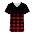 thumbnail image 5 of Yxbdin Printed Scrub Shirts for Women Loose Fit Gradient Plaid Graphic Medical Scrubs Work Uniform Short Sleeve V Neck Scrub Tops with Pockets Wine XXL, 5 of 5