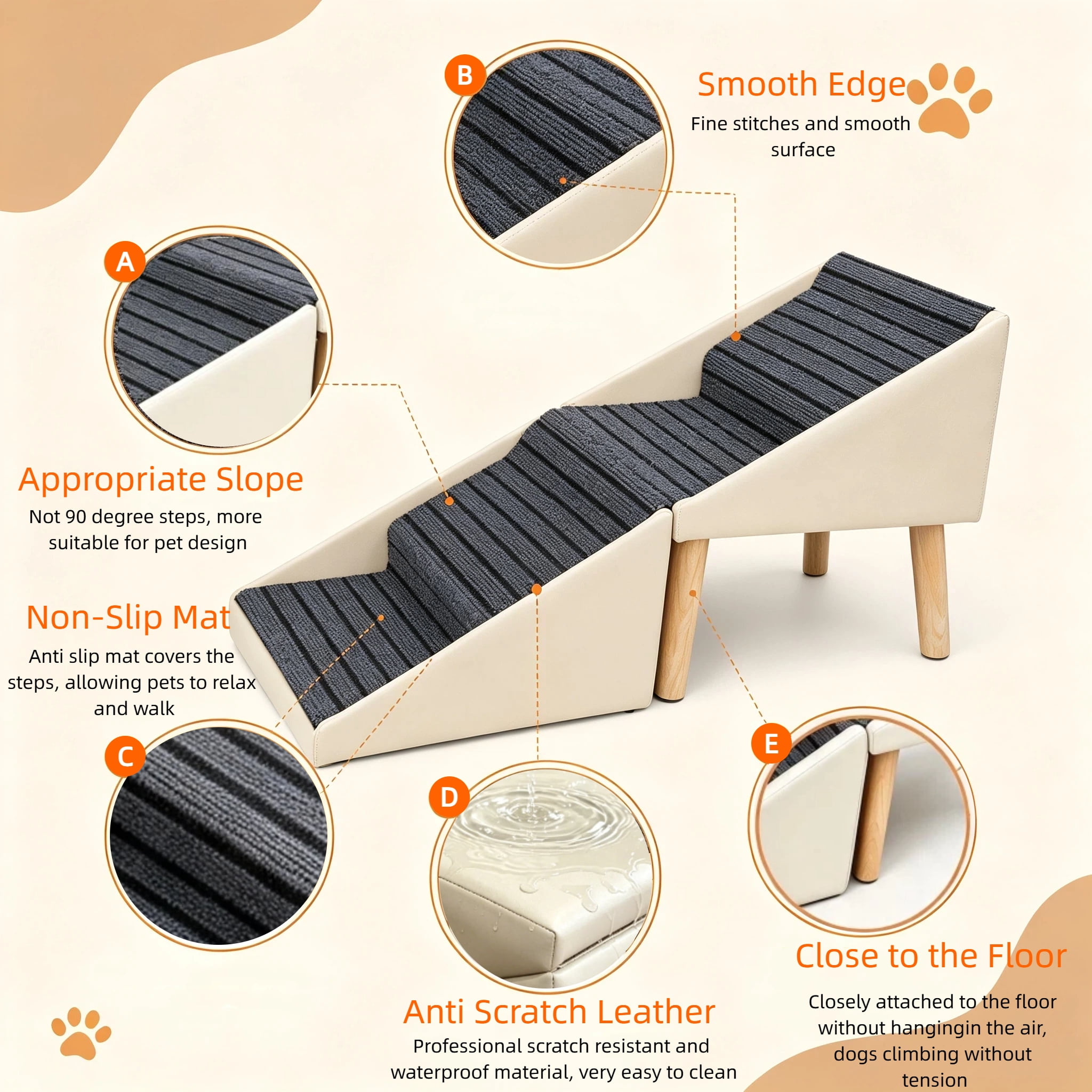 2-in-1 Dog Stairs for Bed and Couch 18.89" Foldable Dog Ramp for Couch 4 Pet Steps & Ottoman for Small Dogs, Beige