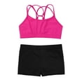 thumbnail image 3 of Yartina Big Girls 2-Piece Dance Gymnastics Sports Outfit Crisscross Back Crop Top with Booty Shorts Rose Red 10, 3 of 4