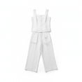 thumbnail image 6 of ibuvkizy Womens Two Piece Sets Linen Square Neck Sleeveless Button Front Tank Tops and High Waist Wide Leg Cropped Capri Pants with Pockets,Coastal Minimal Vacation Matching Outfits Sets, 6 of 7