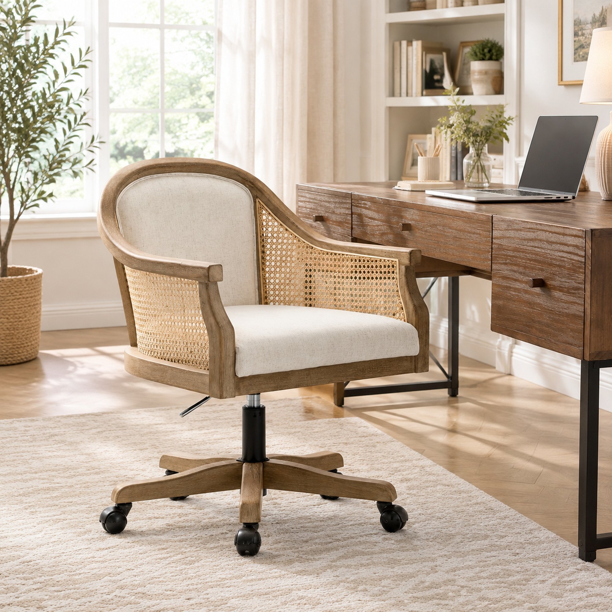 vintage rattan desk chair upholstered product
