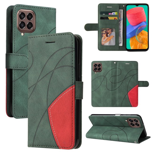 Compatible Samsung Galaxy M33 5G Case, Leather Wallet Case Stand View Magnetic Clasp Book Flip Folio Phone Cover - Green