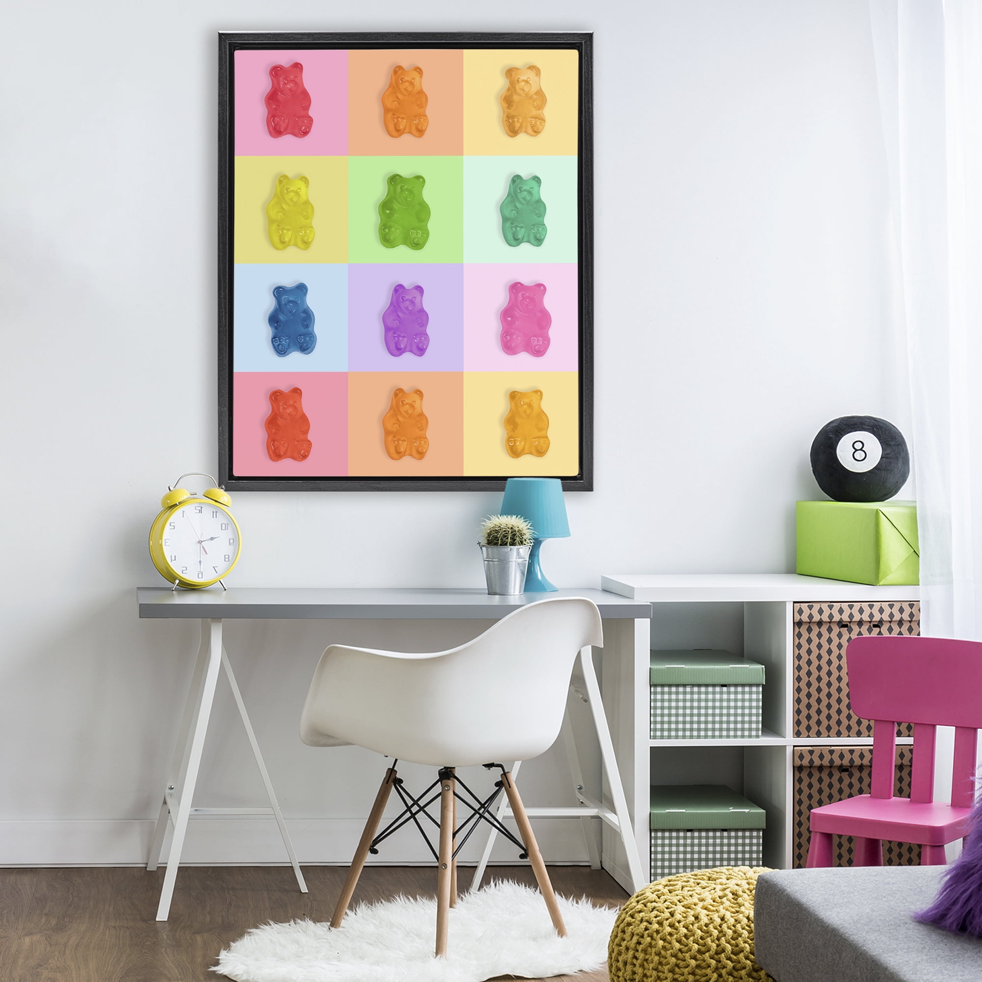 Stupell Industries Rainbow Gummy Bear Candy Grid Black Framed Floater Canvas Wall Art, design by LISH Creative