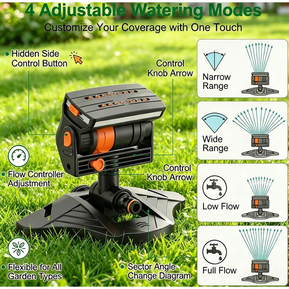 16-Nozzle Oscillating Sprinkler with Dual-Zone Sprinkler Water Timer, Adjustable Mini Turbo Oscillating Water Sprinklers with Large Base for Lawn Yard Garden Watering