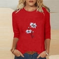 thumbnail image 2 of QIPOPIQ Hauts pour Femmes Chemises à Manches 3/4 Col Rond Blouses Amples Décontractées T-Shirts à Imprimé Marguerites Liquidation, 2 of 5