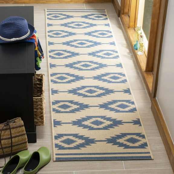 SAFAVIEH Linden Celandine Geometric Runner Rug, Blue/Cream, 2' x 8'