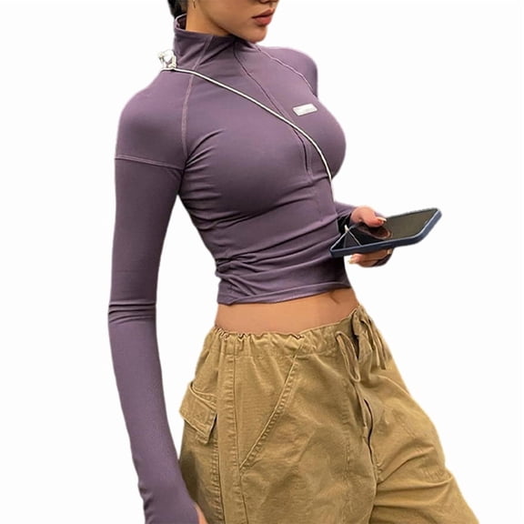 Women'S Sports Jackets Yoga Jackets with Zippers Short Sports Slim Tops Purple S