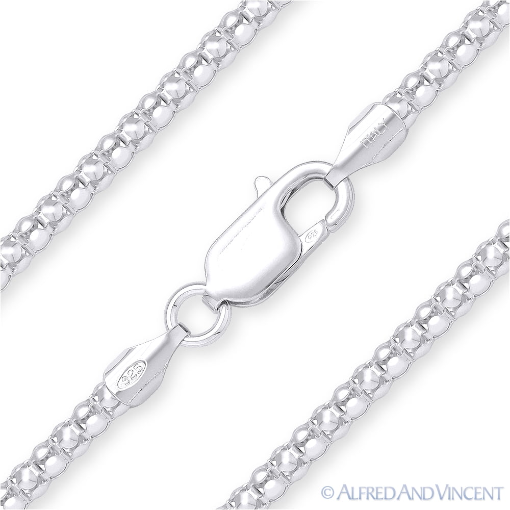 ITALY 925 Sterling Silver Coreana Chain Necklace-Rhodium-Popcorn Chain-Mesh 