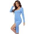 thumbnail image 4 of BEAUKEY Square Neckline Split Bandage Dresses Long Sleeve Blue Dress Party Club Women's Elegant Vesidos M, 4 of 6