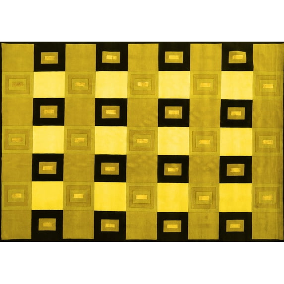 Ahgly Company Machine Washable Indoor Rectangle Checkered Yellow Modern Area Rugs, 7' x 9'