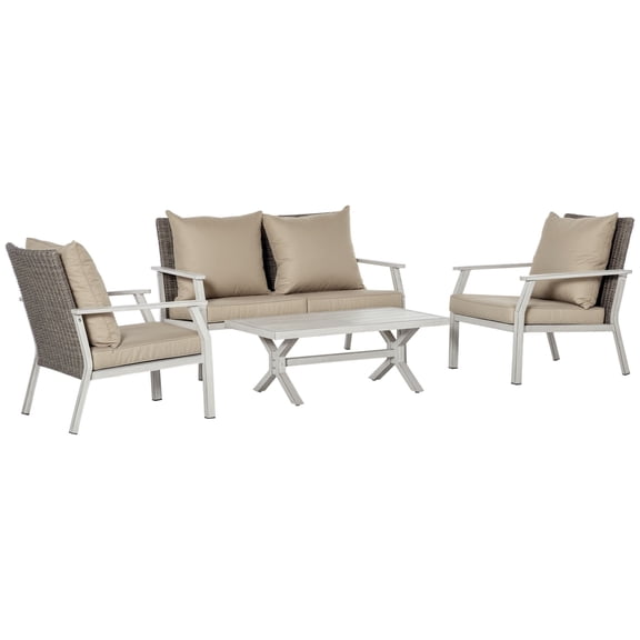 Patio Furniture Set, 4-Piece Grey PE Rattan Wicker Conversation Set with Aluminum Frame and Cushions for Backyard, Poolside, or Garden