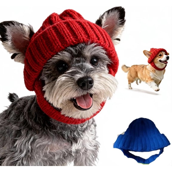 Red Knit Dog Beanie with Ear Flaps – Warm Winter Hat, Christmas Knitted Cat Snood Wrap for Pets, Cozy Pet Hat