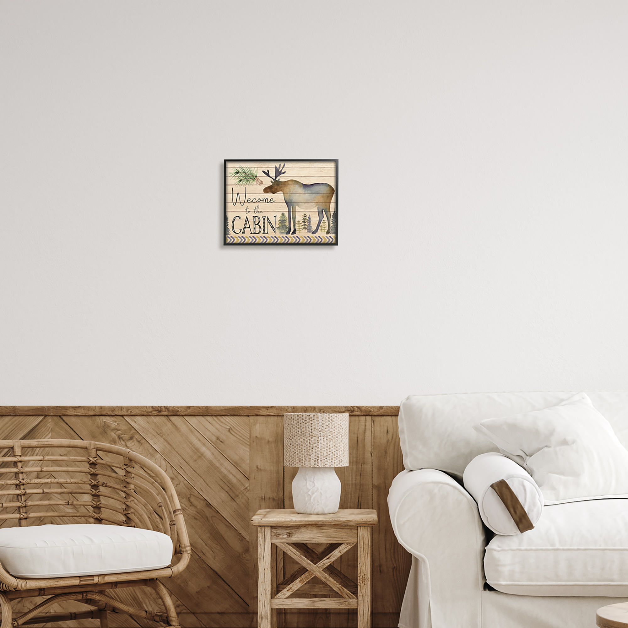 Stupell Welcome To The Cabin Moose Silhouette Animals & Insects Painting Black Framed Art Print Wall Art