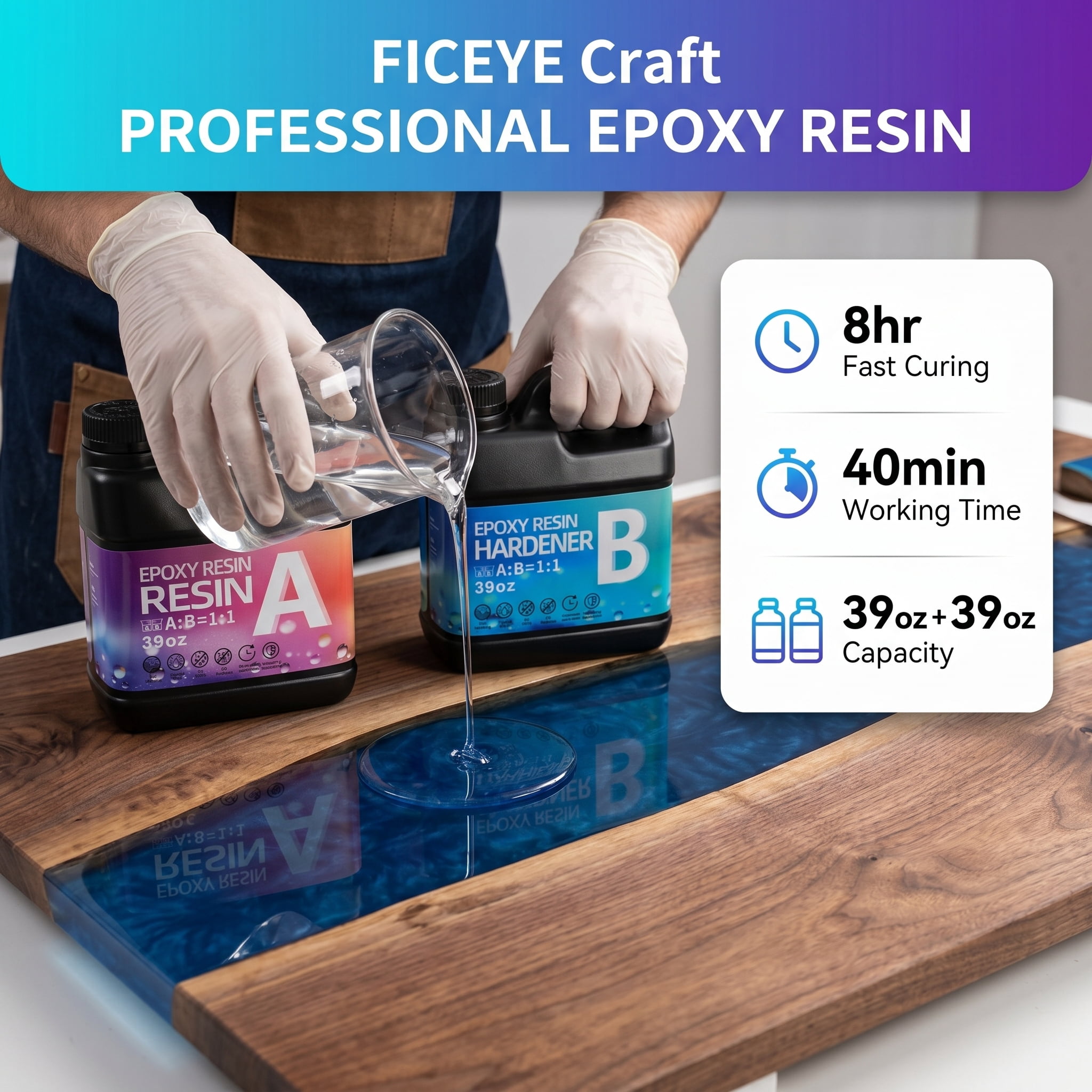 78oz Fast-Curing Epoxy Resin Kit, Crystal Clear, Bubble-Free, Non-Yellowing, Ideal For Resin Mold Making, 2-Part Epoxy Resin AB Glue, Perfect For Coating, Casting, River Tables, And DIY Crafts.Ideal