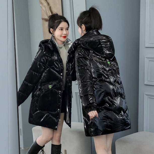 Chaqueta de algodón brillante no lavable, chaqueta de algodón para mujer, abrigo de invierno holgado de longitud media a larga, chaqueta de algodón