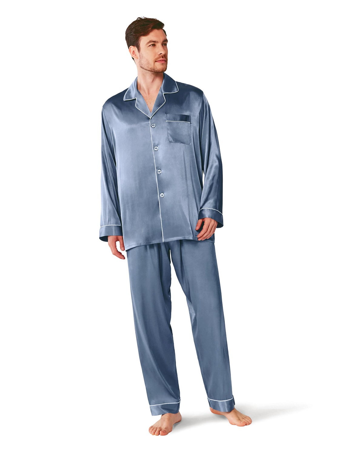 Long Sleeve Button Down PJ Set with Pocket Sleepwear Loungewear M-XXL SIORO Mens Silk Satin Pajama Sets