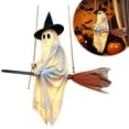 thumbnail image 3 of LOWLHOME 5 FT Hanging Ghost Decor, Halloween Decorations Light-Up Flying Ghost on Broomstick with Witch Hat, Witch Broom, Spooky Cute Outdoor Halloween Decorations for Porch Yard Tree, 3 of 8