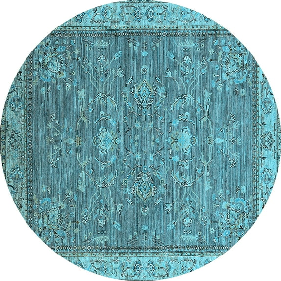 Ahgly Company Indoor Round Oriental Light Blue Industrial Area Rugs, 7' Round