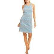 Adrianna Papell Crew Neck Racer Zipper Back Lace Dress-BLUE LILAC / 16