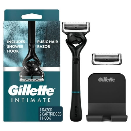 Gillette Intimate Pubic Hair Razor for Men, Black, 1 Handle, 2 Blade Refills