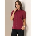 thumbnail image 4 of DARING DIVA Women's Button Down Sheer Short Sleeve Point Collar Work Shirt  XS Wine Red, 4 of 6