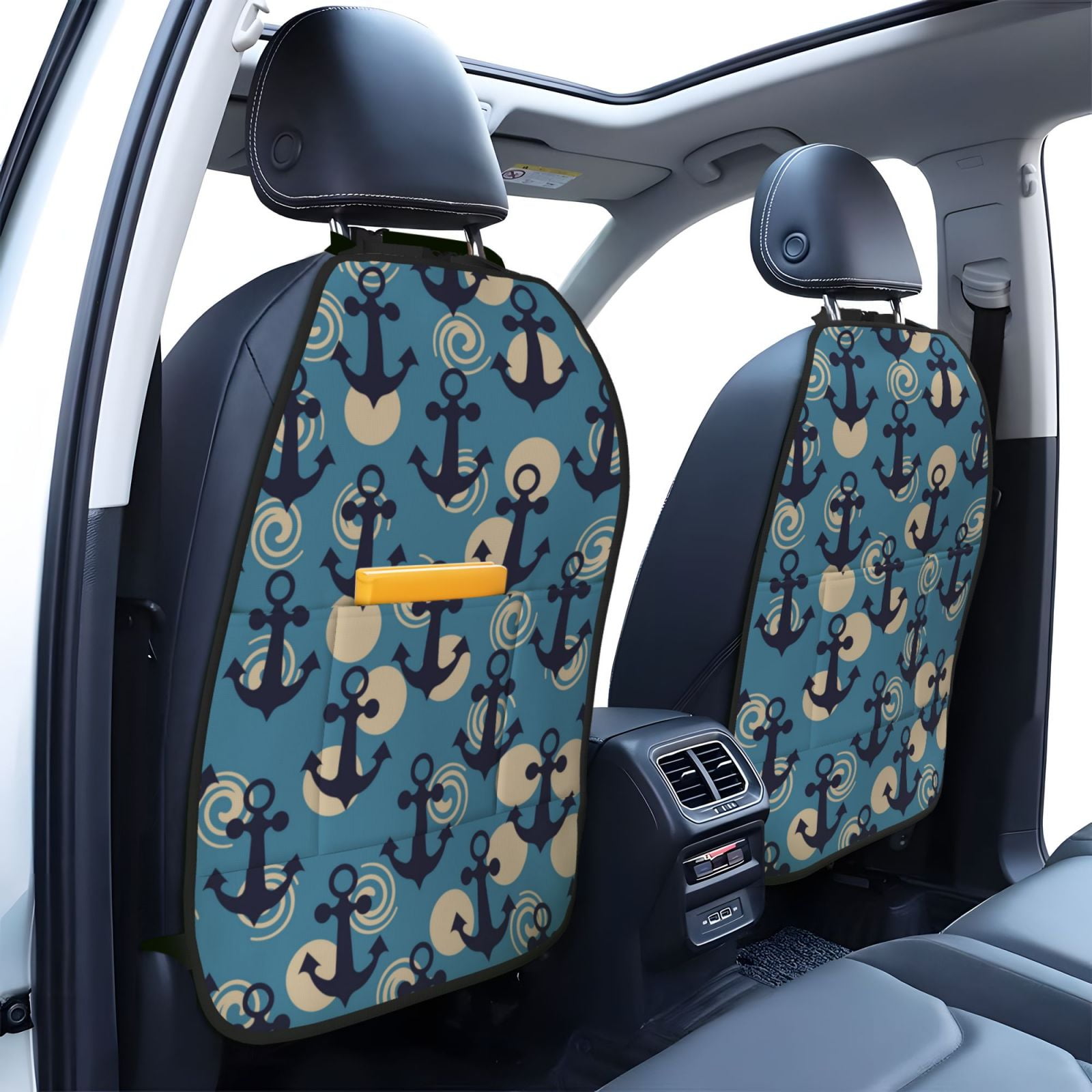 Xecao Anchors Pattern Car Seat Back Protector 2 Pack Large Capacity Pocket, Kick Mats Back Seat Protector