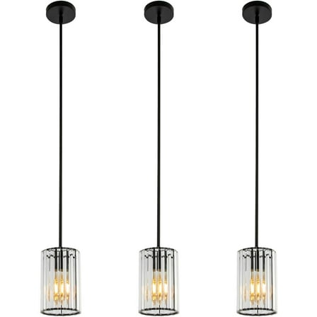 3 Pack Modern Crystal Ceiling Pendant Lighting Mini Farmhouse Light Fixture Kitchen Island Lighting Hanging Lamp Industrial Adjustable Pendant Light for Living Room Dining Room